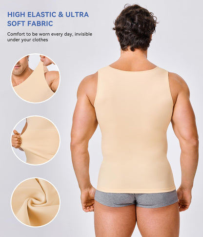 Eleady Mens Slimming Body Shaper Vest Compression Shirt Abs Abdomen Shapewear Workout Tank Top Undershirt (Large, Beige Tops)