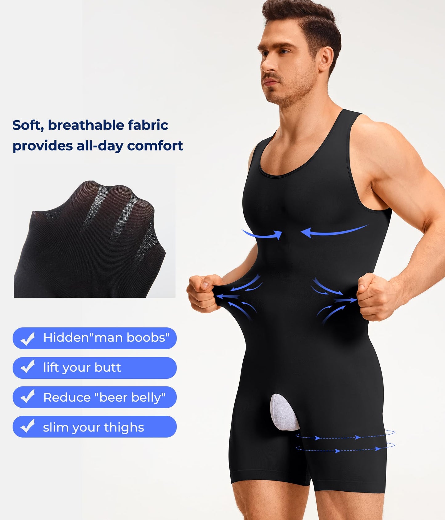 TAILONG Mens Shapewear Tummy Control Bodysuit Sleeveless Compression Shirts Slimming Body Shaper Fajas Para Hombres Black