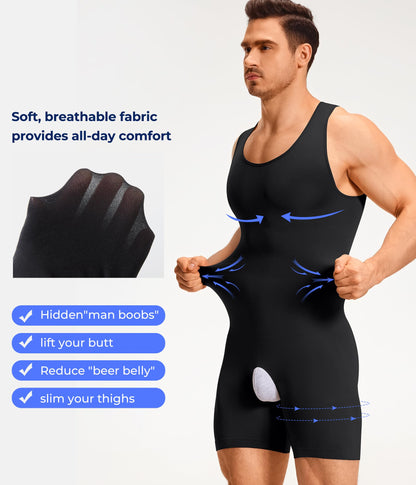 TAILONG Mens Shapewear Tummy Control Bodysuit Sleeveless Compression Shirts Slimming Body Shaper Fajas Para Hombres Black
