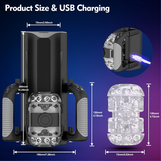 Sex Toy for Men Male Masturbator - Sex Toys Pocket Pussy with 12cm Thrusting Distance，Male Sex Toys Penis Pump Male Stroker Hands Free Masturbators with Phone Stand & Foldable Handle, Blowjob Machine