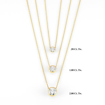 Carbon Atelier IGI Certified 1 Carat Brilliant Cut Lab Grown Diamond Round Solitaire Pendant Necklace for Women I 14k Yellow Gold Necklace (G-H, VS1-VS2, cttw) I 18 Inch Long Chain I Bezel Set