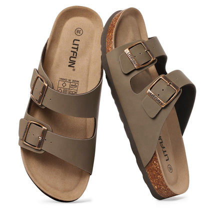 Litfun Unisex Cork Footbed Sandals Summer Slip On Slides for Women Men
