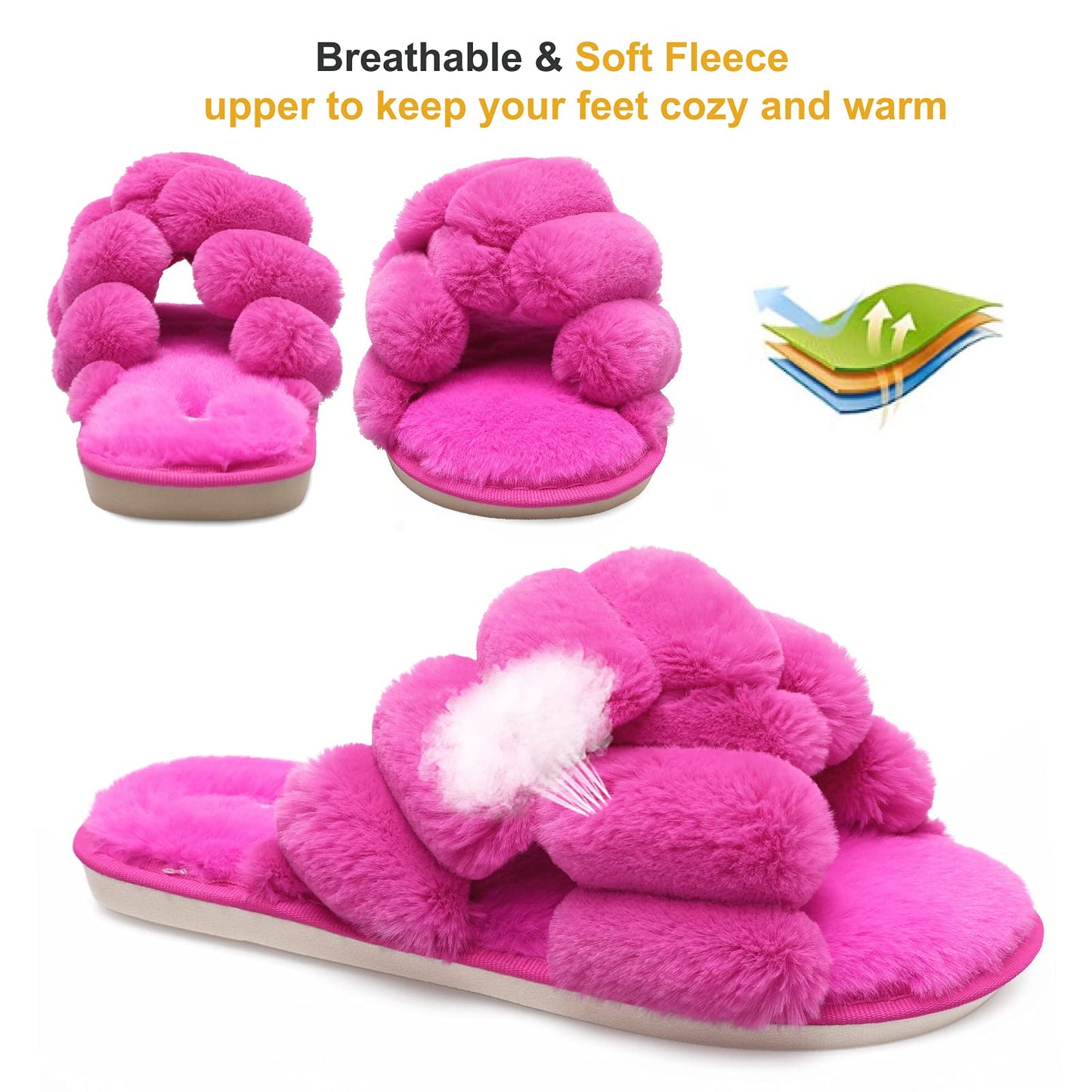 Sissy Open Toe Fluffy House Slippers -  Slides Slippers Pink