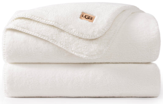UGG Whitecap Plush Throw Blanket for Couch, Fleece Soft Fuzzy Throw Blankets for Bed, Luxury Home Decor, Apartment Essentials, 50-inch x 70-inch, White Snow