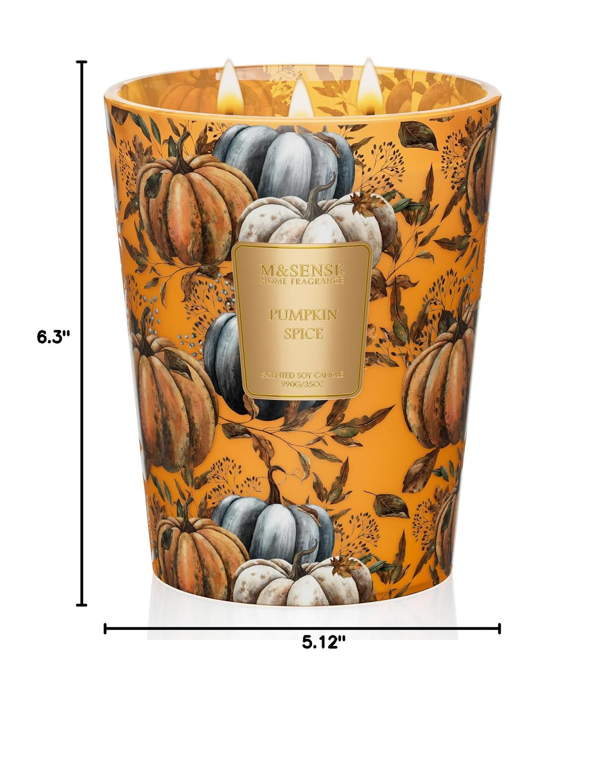 M&SENSE Pumpkin Spice Soy Candle, 35oz 3-Wick, Autumn Harvest Gift