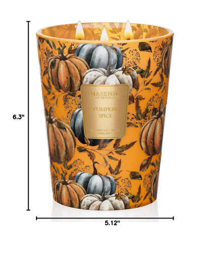 M&SENSE Pumpkin Spice Soy Candle, 35oz 3-Wick, Autumn Harvest Gift
