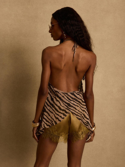 NIFTRIRY Halter Tops for Women Tiger Print Backless Tank Vacation Outfits