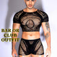 ShawGobow Mesh Crop Tops For Men,Short Sleeve Hollow Out Sheer Fishnet Sexy Top And Shorts Set,2 Piece Rave Outfits Date Night Club Exotic Dancewear Black One Size Fits All