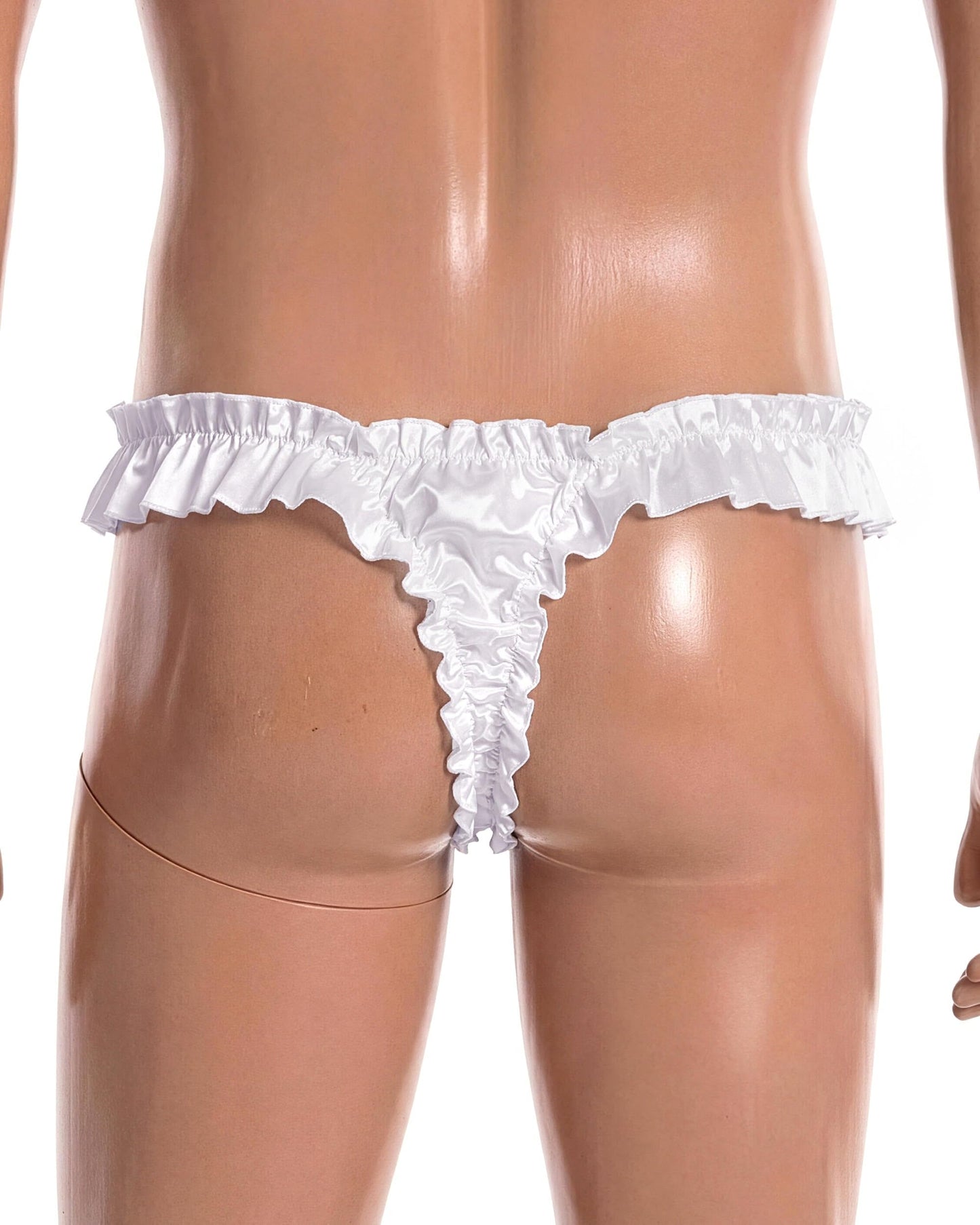 Satini Men's Satin Ruffle Low Rise Sissy Thong Tanga Knickers Briefs Panties (White, M)