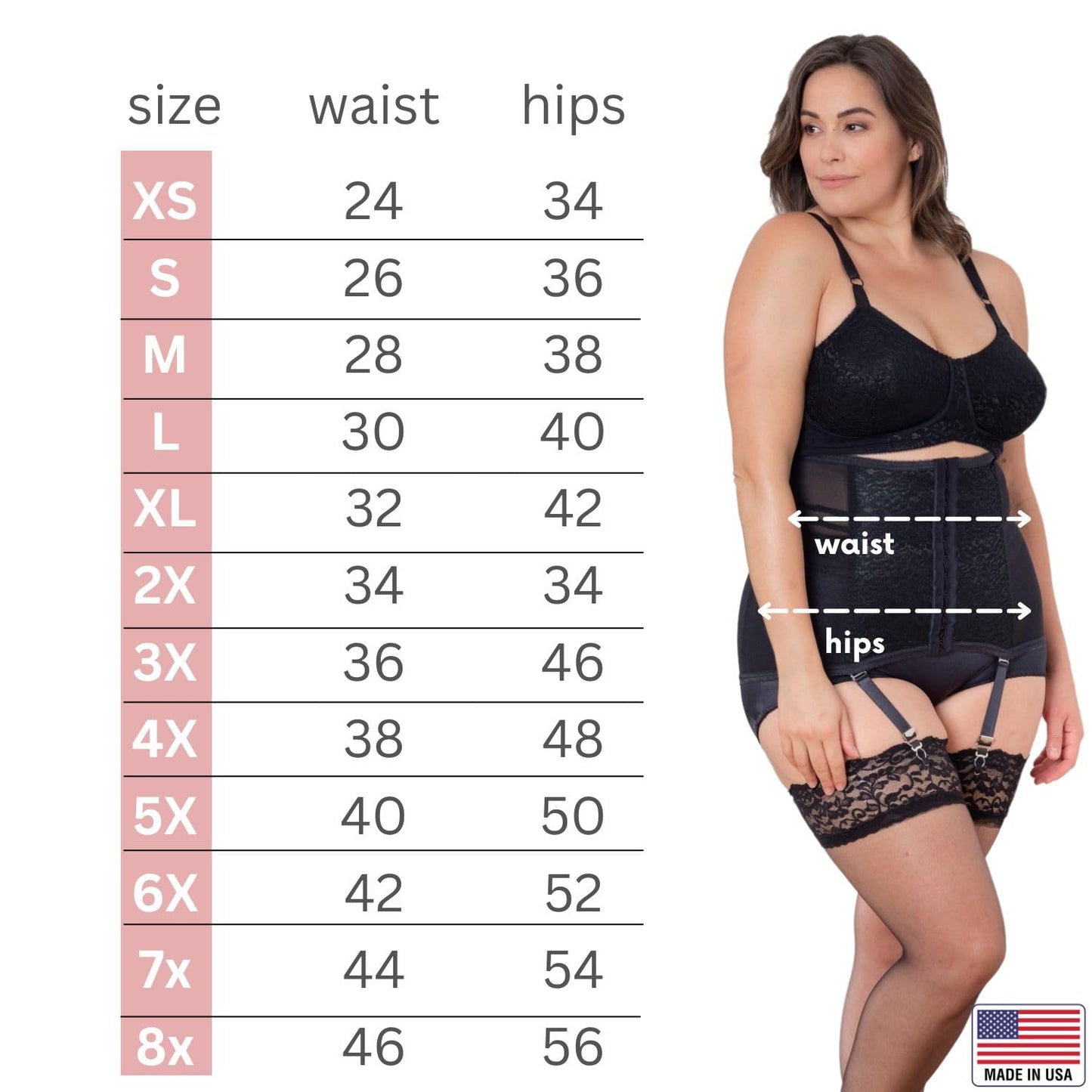 Rago Style 21 Waist Trainer Girdle with Garters | Firm Control Power Net | Made in USA | Contour Bands + Flexible Boning | Black / 2X/34
