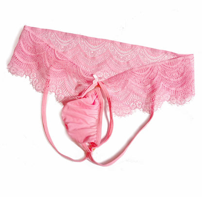 HAVBX Ultra-Soft Mens Sexy Pink Lace Jockstraps Underwear, Sissy Lingerie Bulge Pouch Panties For Men Crossdressers(US, Alpha, One Size, Regular, Regular, Pink)