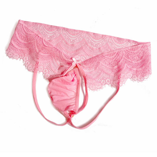 HAVBX Ultra-Soft Mens Sexy Pink Lace Jockstraps Underwear, Sissy Lingerie Bulge Pouch Panties For Men Crossdressers(US, Alpha, One Size, Regular, Regular, Pink)