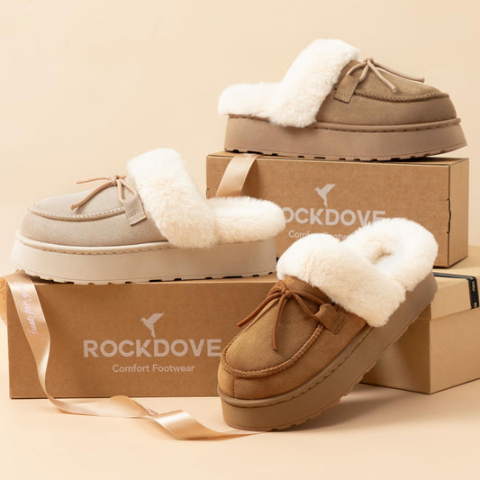RockDove Women's Microsuede Moc Toe Platform Memory Foam Slipper with Indoor/Oudoor sole, Size 8 US Women, Chestnut