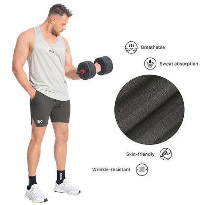 BROKIG Men's Airstretch Gym Shorts,5 Inch Slim Fit Running Exercise Athletic Workout Shorts for Men with Zipper Pockets(Oliver Grey,Medium)