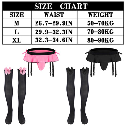 2 Set Mens Briefs Underwear Gay Bowknot Low Rise Briefs Underwear Lace Panties Outfits for Men Pink Red Cosplay(Black,Pink,M,Cute)