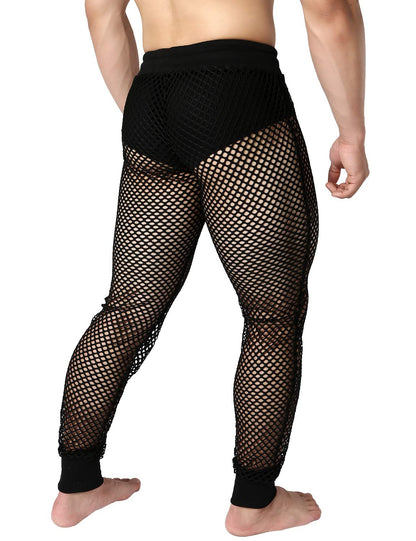JOGAL Men's Mesh Fishnet See Through Pants Stretchy Muscle Leggings Large Black