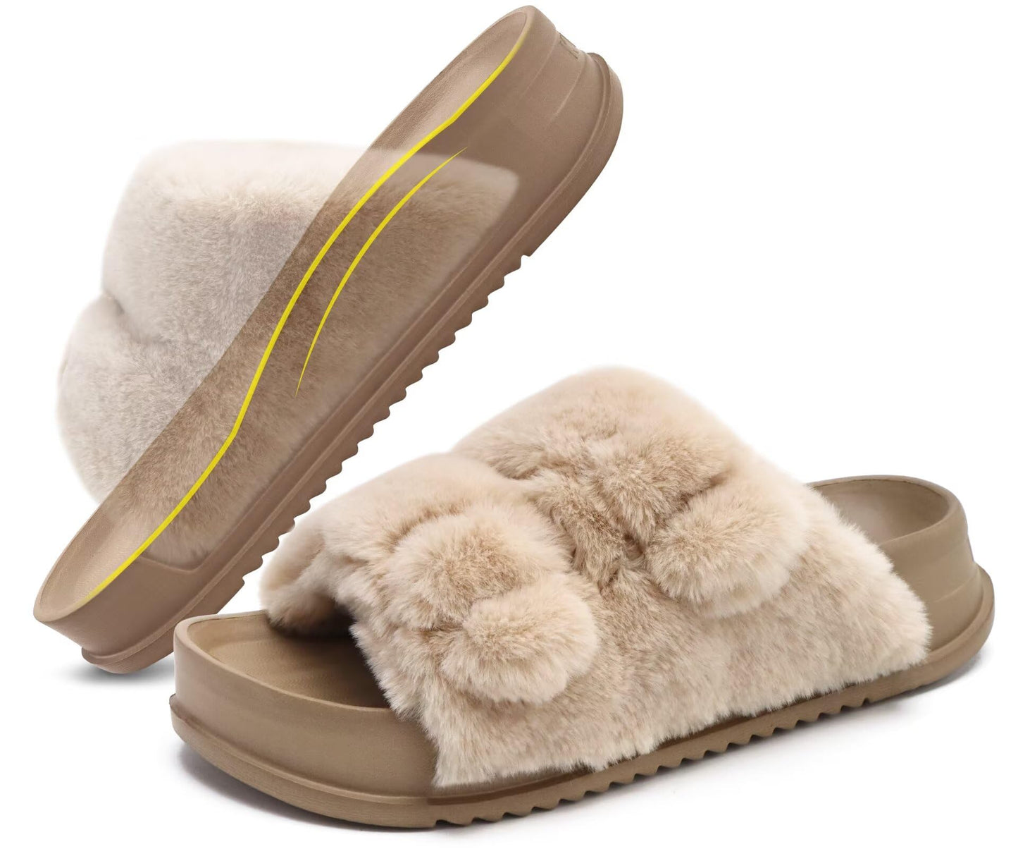KuaiLu Womens Orthotic Slides Fuzzy House Slippers For Plantar Fasciitis