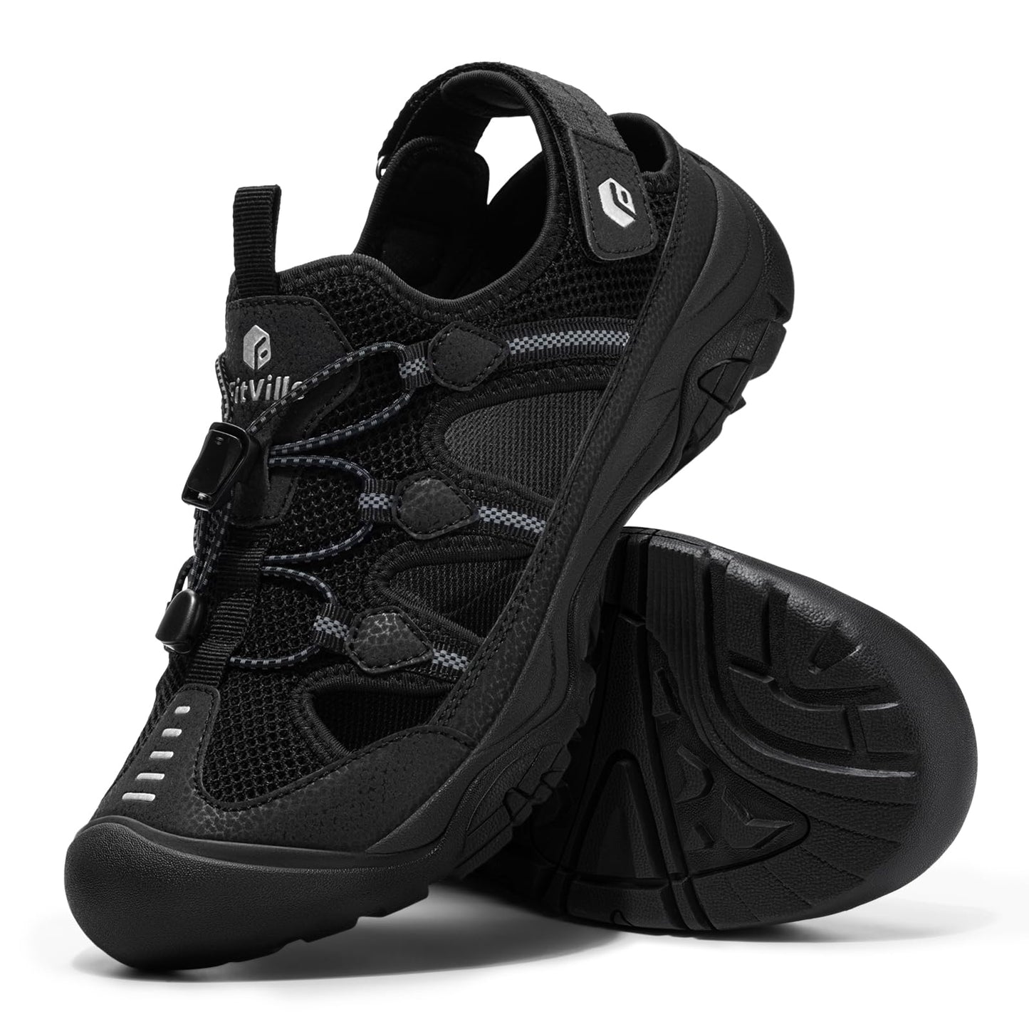 FitVille Men's Walking Sandals, Wide-Fit Closed Toe Hiking Sandals with Arch Support for Plantar Fasciitis, Quick-Adjust Straps & Non-Slip Sole Men Shoes for Summer Outdoor Casual Sports