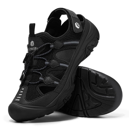 FitVille Men's Walking Sandals, Wide-Fit Closed Toe Hiking Sandals with Arch Support for Plantar Fasciitis, Quick-Adjust Straps & Non-Slip Sole Men Shoes for Summer Outdoor Casual Sports