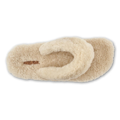 OLUKAI Kipe'a Heu Women's Sandal Slippers, Soft & Comfortable Shearling-Wrapped Straps, Durable Rubber Outsoles for All-Day Wear, Causal & Cute Everyday Style, Tapa/Tapa, 8