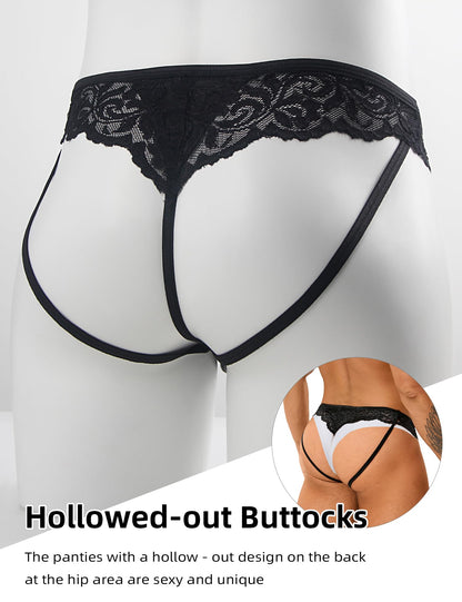 Men's Thong Underwear Lace Sexy G-String Thong 3D Pouch Trunks