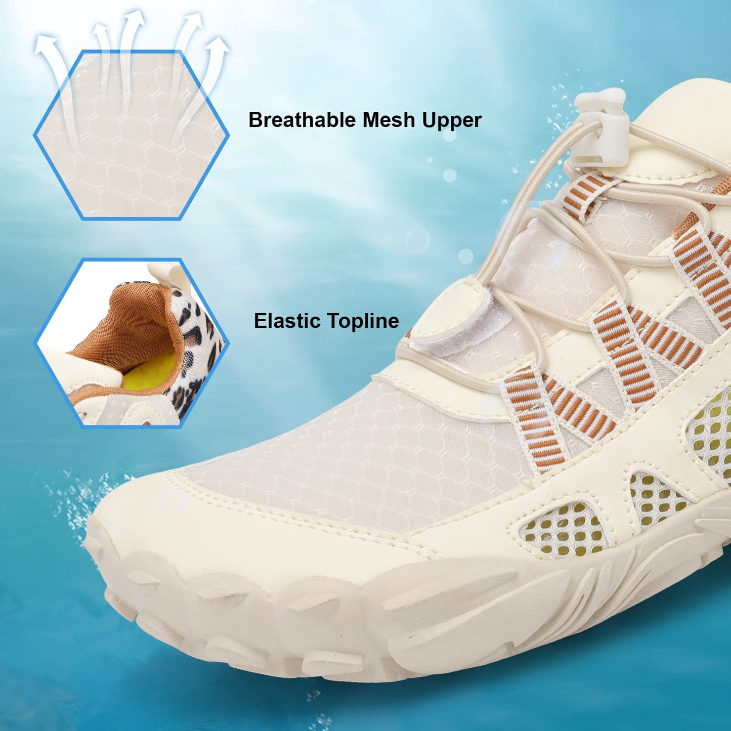 XIHALOOK Water Shoes Womens Quick Dry Sports Swim Aqua Shoes Barefoot for Diving Boating Beach Camping Beige Leopard, 6.5 Women/5 Men