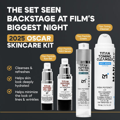 Man Labs Titan Peptide 4-Piece Anti-Aging Mens Skin Care Kit –Mens Face Serum, Eye Cream, Men Face Moisturizer, Wash –Skin Care Men –Dark Circles, Wrinkles, Spots –Vitamin C, Niacinamide, HA Unscented