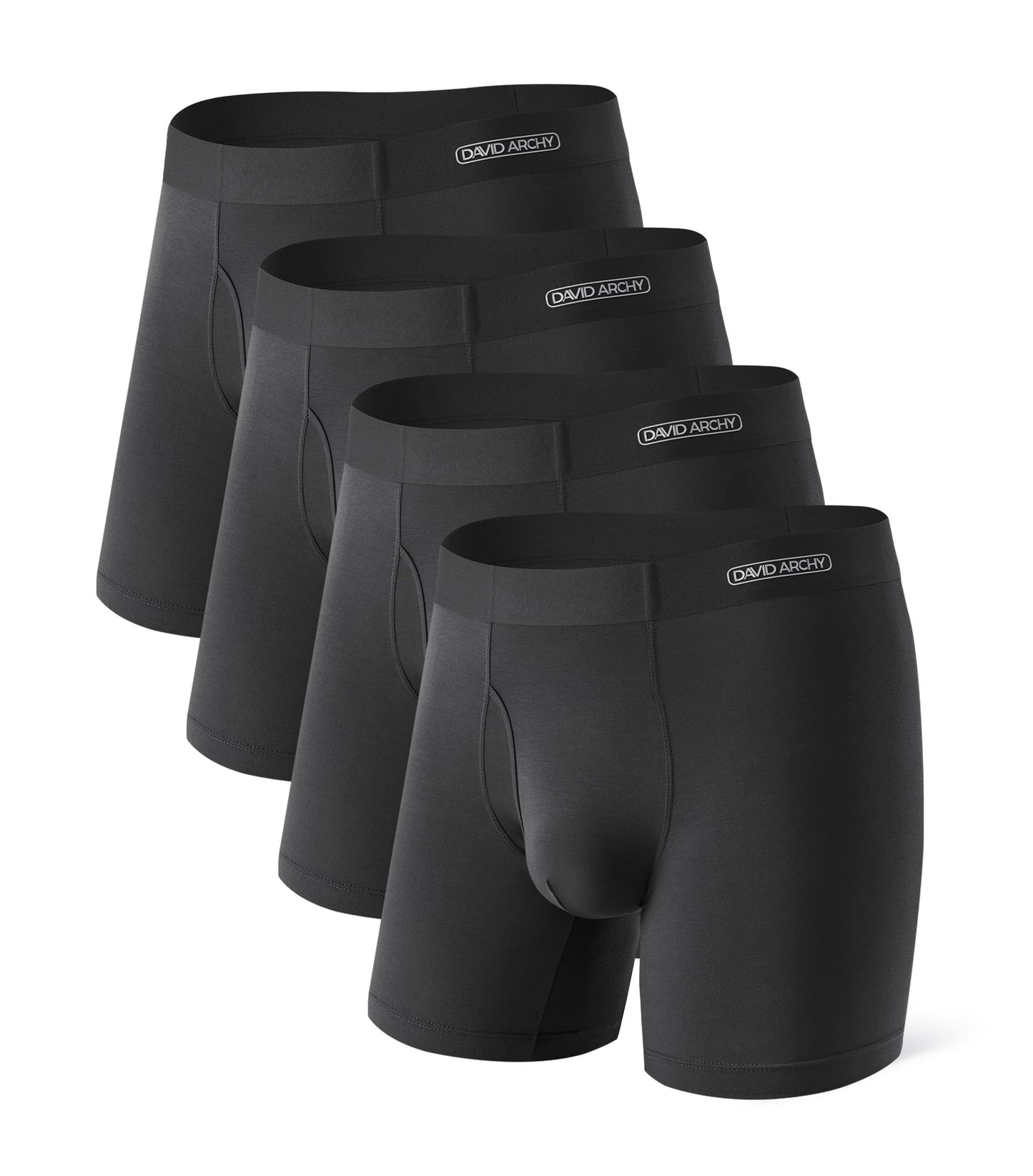 DAVID ARCHY Mens Underwear Silky Soft Second Skin Modal Boxer Briefs Waistfree Seamless Waistband Underwear for Men Pack of 4 (M, Black)