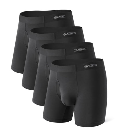 DAVID ARCHY Mens Underwear Silky Soft Second Skin Modal Boxer Briefs Waistfree Seamless Waistband Underwear for Men Pack of 4 (M, Black)