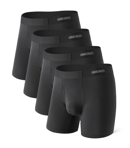 DAVID ARCHY Mens Underwear Silky Soft Second Skin Modal Boxer Briefs Waistfree Seamless Waistband Underwear for Men Pack of 4 (M, Black)