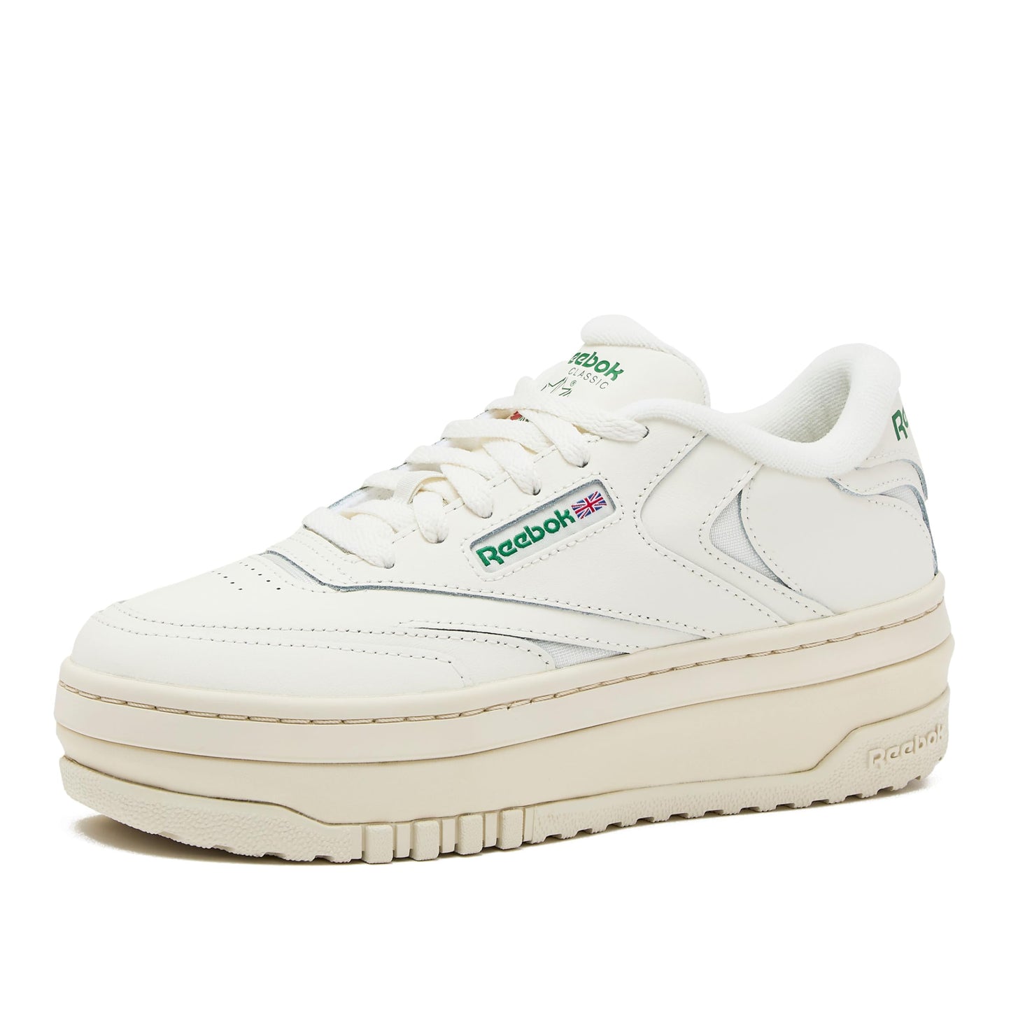 Reebok Club C Extra Platform Sneakers for Women, White Casual Tennis Women's Fashion Sneakers, Womens Shoes Size 5 to 11, Chalk/Chalk/Glen Green, 9.5 Medium