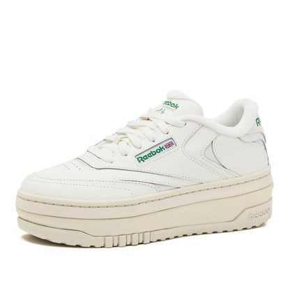 Reebok Club C Extra Platform Sneakers for Women, White Casual Tennis Women's Fashion Sneakers, Womens Shoes Size 5 to 11, Chalk/Chalk/Glen Green, 9.5 Medium