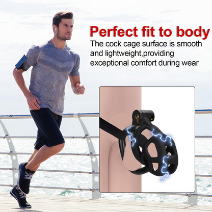 Male Chastity Cage Sex Toys with Elastic Belt Invisible Lock & 4 Ball Rings