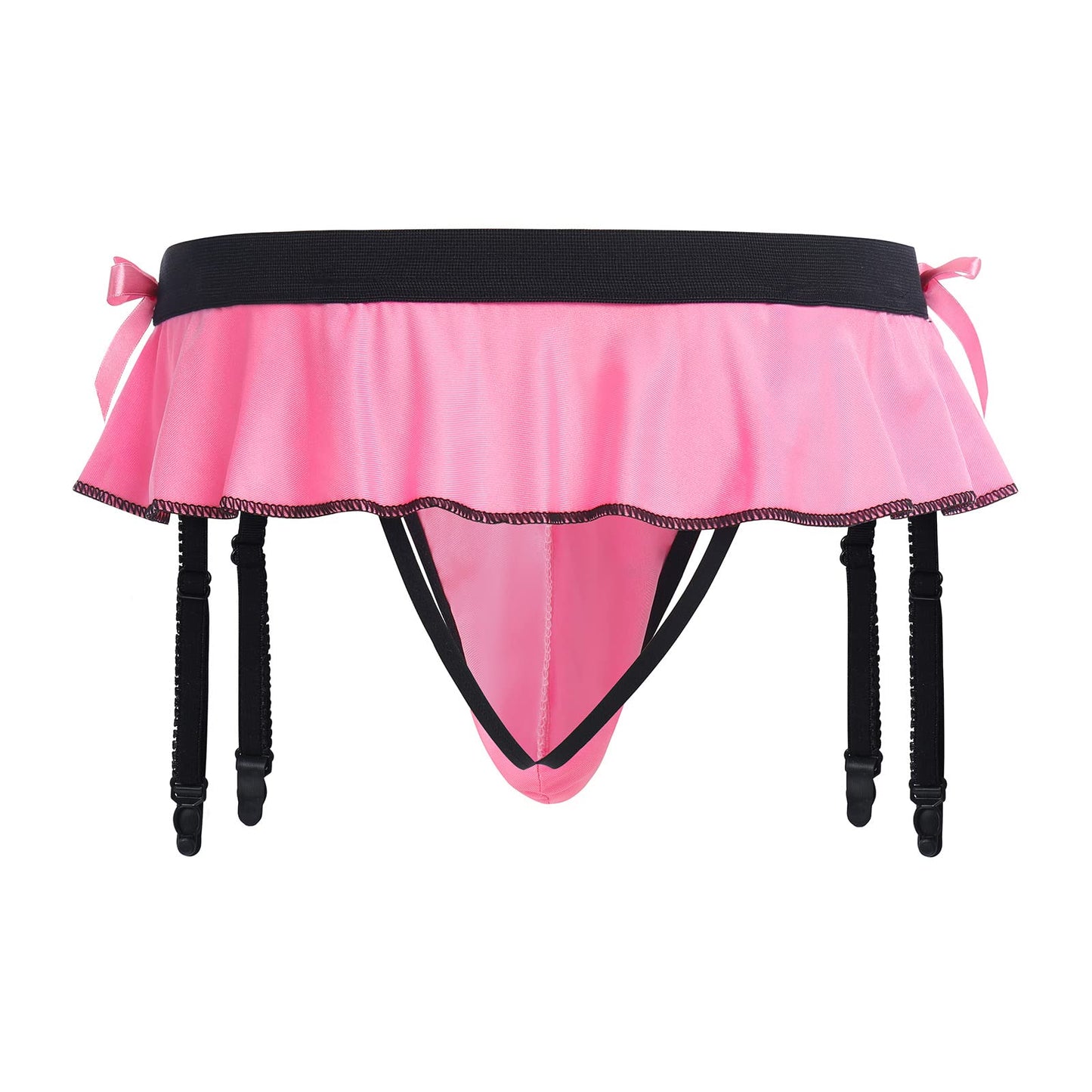 ABAFIP Men's Sissy Lingerie Skirted Garters Belt Panties Bowknot Stockings 2 Piece Crossdressing Underwear Honeymoon Valentine Nightwear set Pink-socks set One Size
