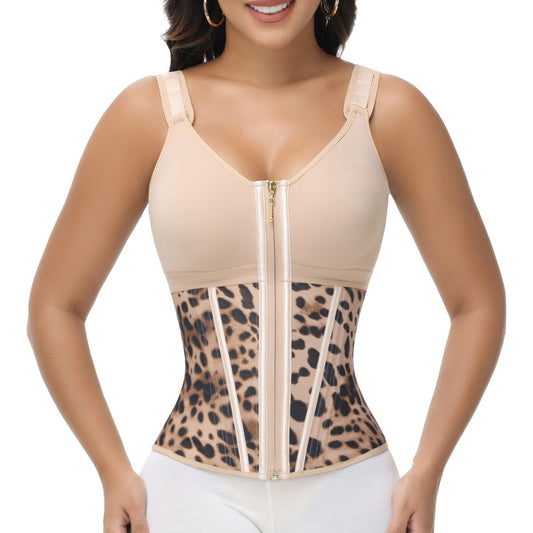 SHAPSHE Waist Trainer Corset for Women Tummy Control Sport Workout Body Shaper Vest for Postpartum Gym Zipper and Hooks Khaki M