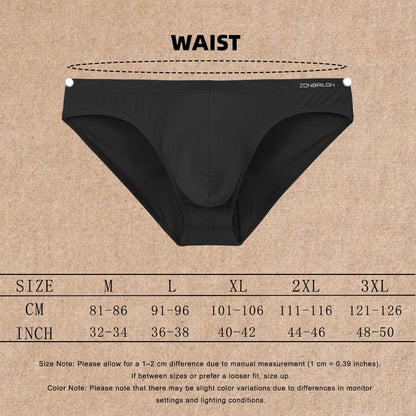 Mens Bulge Underwear 3 Pack - Support Pouch Bamboo Viscose Briefs Low Rise Breathable & Comfort Fit Black Size XL