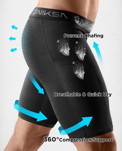 4 Pack Compression Shorts Men with Pocket, Spandex Running Shorts Sport Athletic Workout Performance Underwear