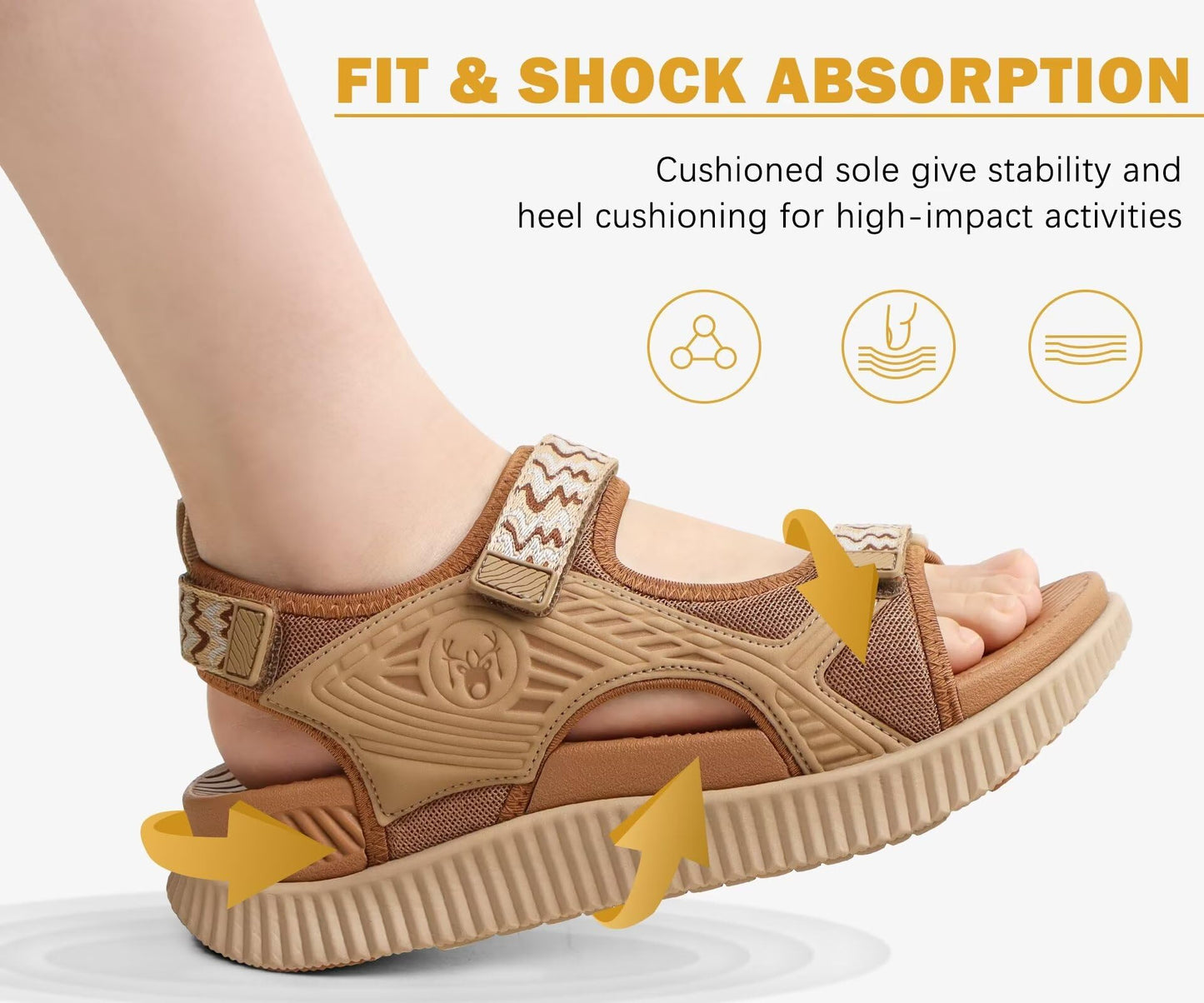 KuaiLu Womens Orthopedic Walking Sandals Comfortable Arch Support Plantar Fasciitis Relief Sport Recovery Chunky Cushion Adjustable Summer Outdoor Beach Vacation Athletic Water Shoes Khaki Size 8