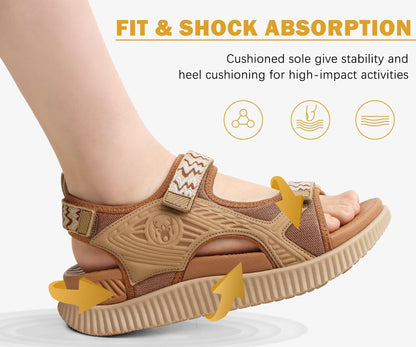 KuaiLu Womens Orthopedic Walking Sandals Comfortable Arch Support Plantar Fasciitis Relief Sport Recovery Chunky Cushion Adjustable Summer Outdoor Beach Vacation Athletic Water Shoes Khaki Size 8