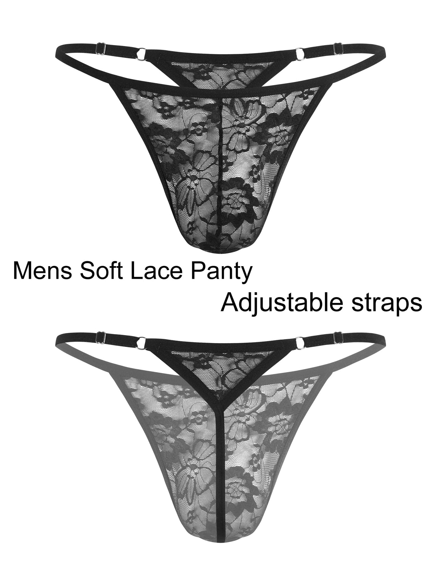 Avidlove Mens Lace Thong Sexy Low Rise T-back G-string Comfortable Men's Thong Underwear 1-4 Pack Black