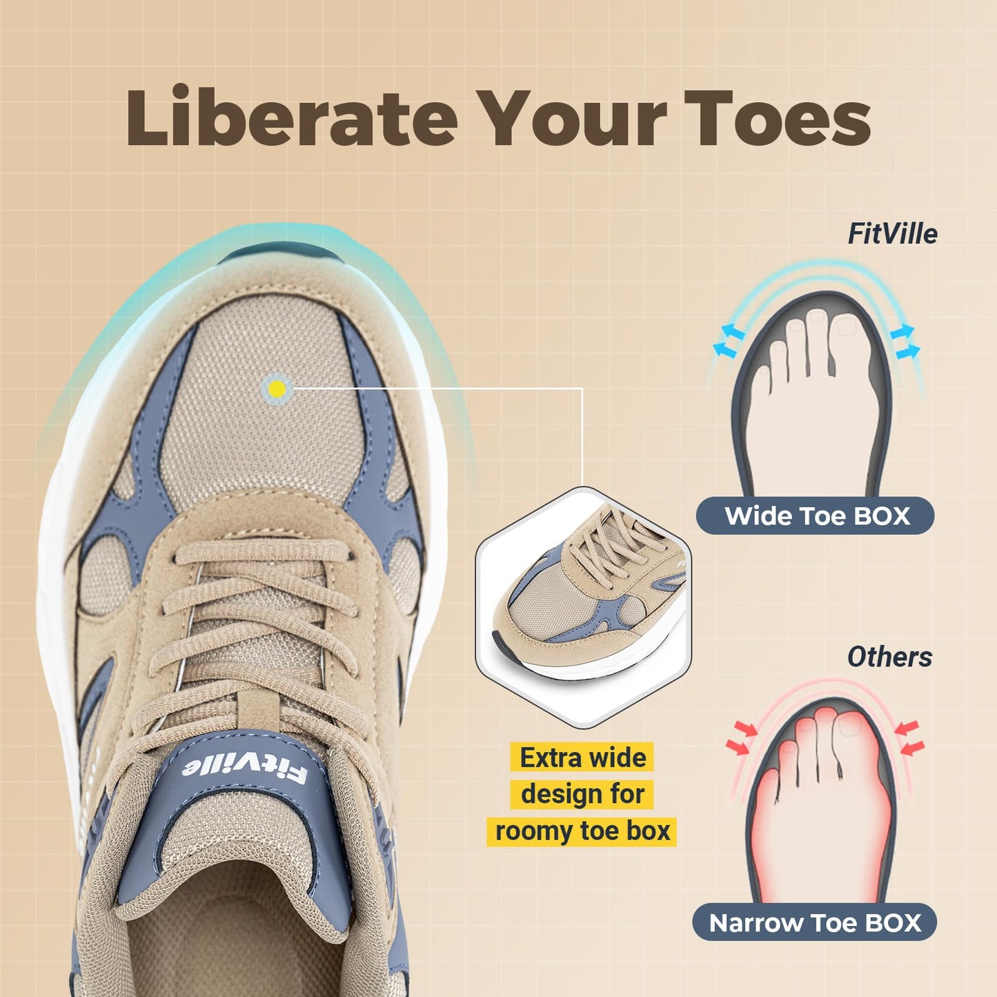 FitVille Wide Walking Shoes for Men Extra Wide Width Sneakers with Arch Support for Flat Feet Heel Pain Relief Plantar Fasciitis - Rebound NEO V1