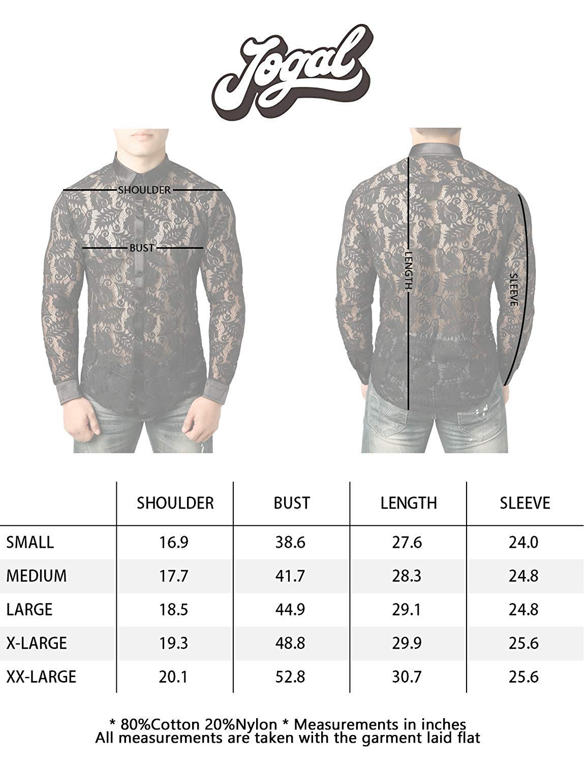 JOGAL Men's See Through Flower Lace Sheer Blouse Long Sleeve Button Down Shirts White XX-Large