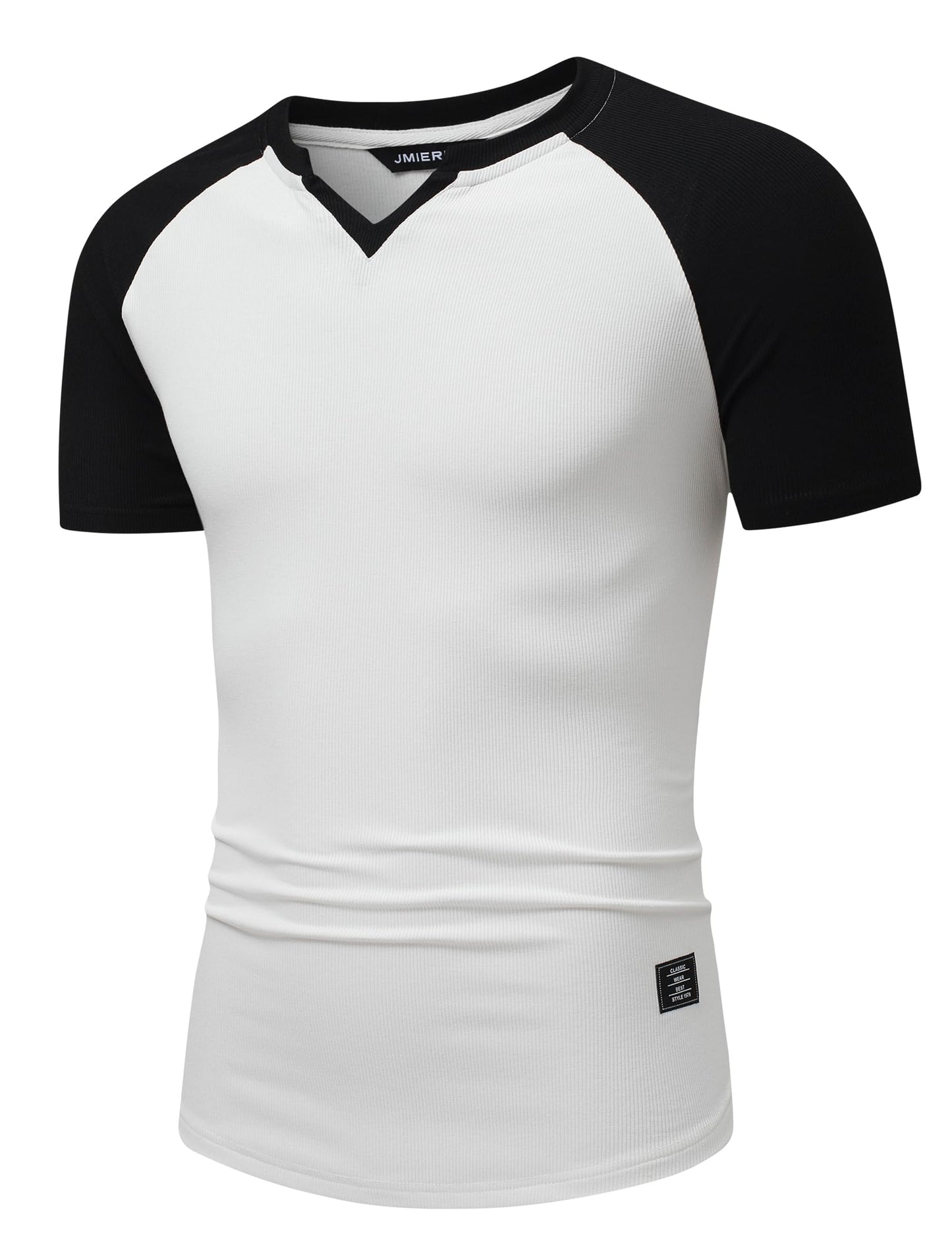 JMIERR Mens V-Neck Muscle Henley Shirt Patchwork Workout Gym Athletic Shirts Summer Fashion Short Sleeve Shirt for Men, M