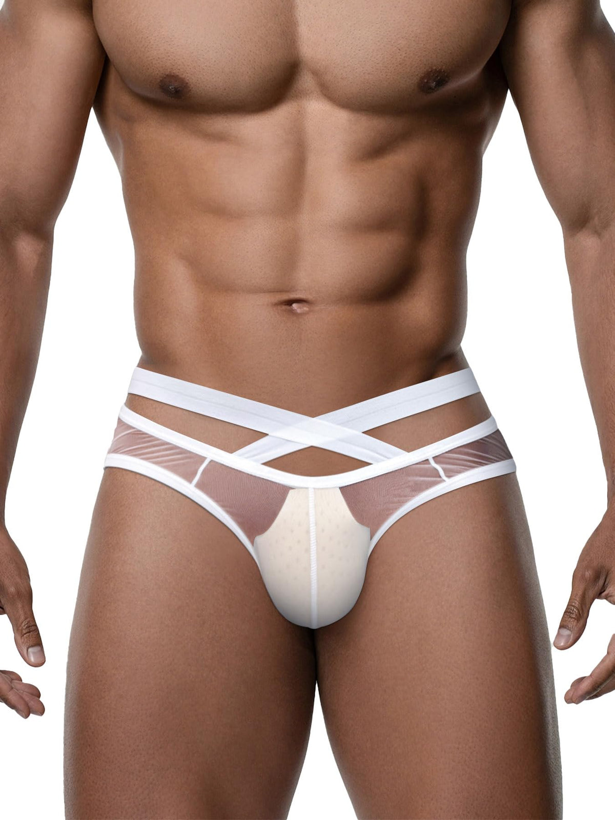 Men's Sheer Mesh Bikini Briefs, White,XL