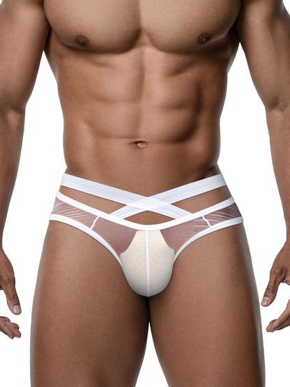 Men's Sheer Mesh Bikini Briefs, White,XL