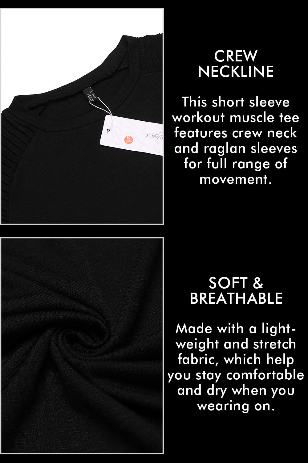 COOFANDY Mens Muscle Tops Lightweight Workout Short Sleeve T-Shirts Gym Sweat Tee Black XXXL