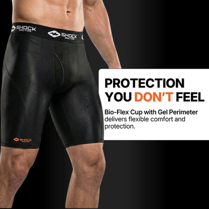 Shock Doctor Compression Shorts with Protective Bio-Flex Cup, Moisture Wicking Vented Protection, Black, Adult, Medium