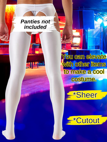 ChiaoLezhee Shiny Leggings For Men, Sheer Underwear Pants, Rave Party Outfits, Gay Lingerie Sissy Clothes Tights Sexy Glow Panties Femboy Clothes, White, Medium
