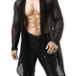 JOGAL Men's Mesh Fishnet Fitted Muscle Cardigan Large WG05 Black