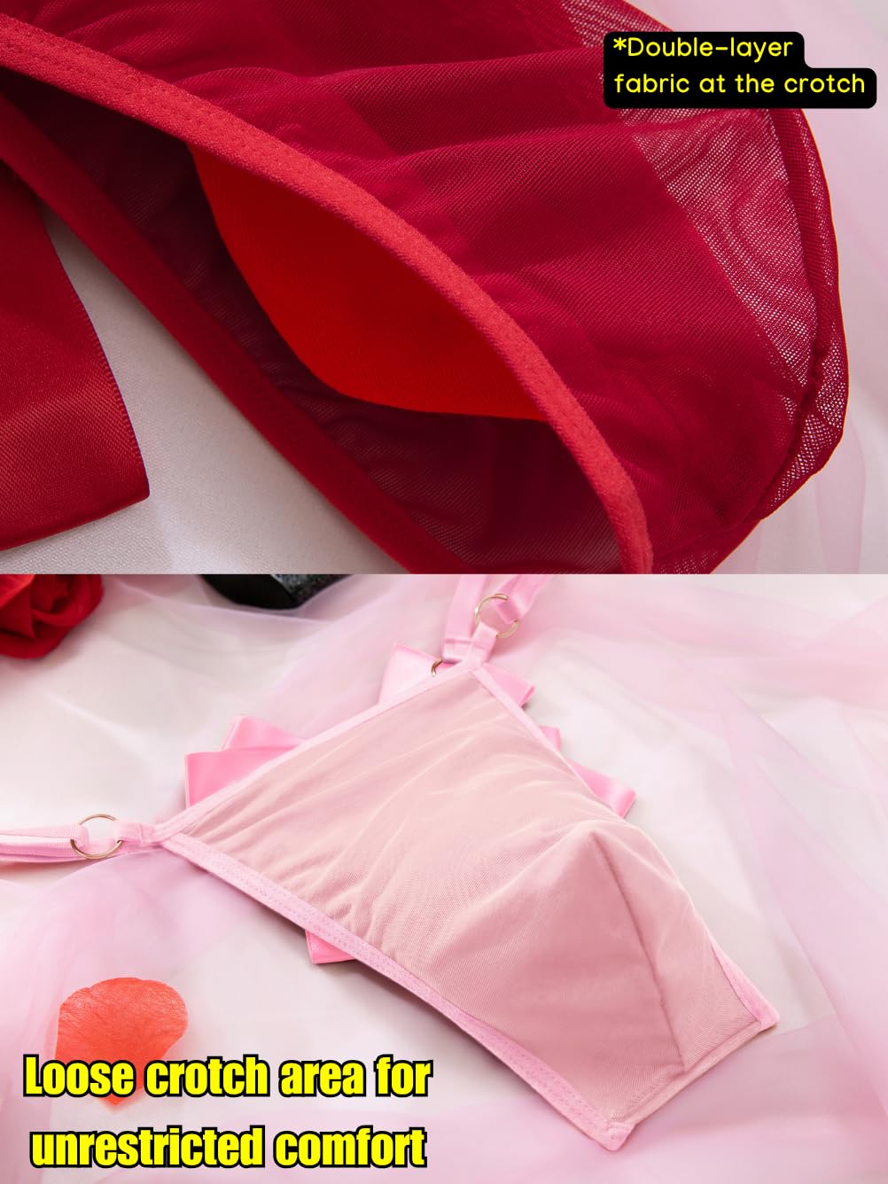 Mens Bow Thong For Anniversary, Couples Bedroom Sexy Underwear, Sheer Mesh Male Panties Pink